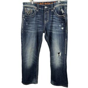 Rock Revival Steven Straight Mens Jeans 38 x 30 Distressed Embroidered RRJ862512
